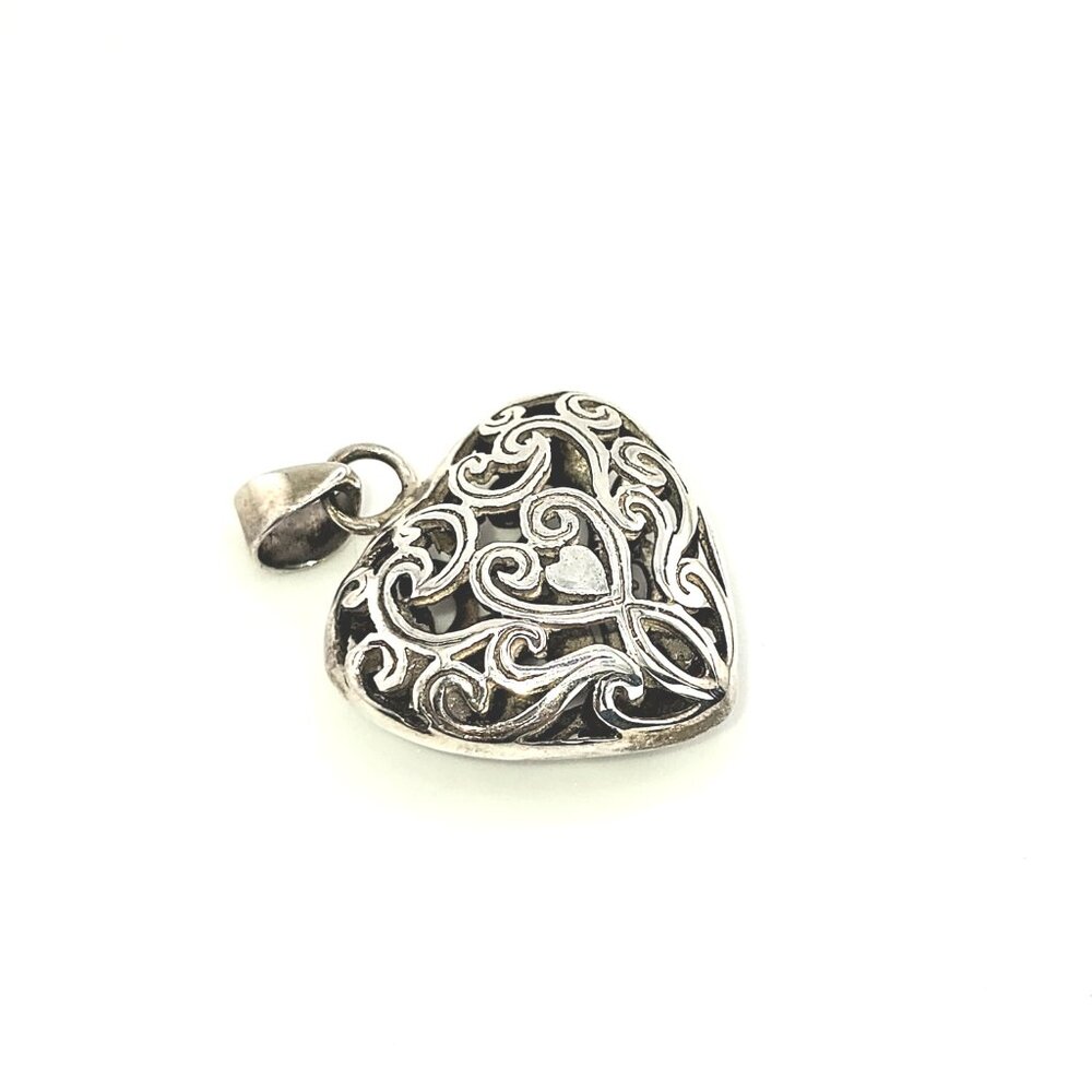 925 Sterling Silver Filigree Heart Pendant Vintage Style